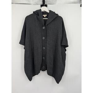 Caslon Hooded Poncho Cape Button Down Cotton Blend Gray Small Medium Petite